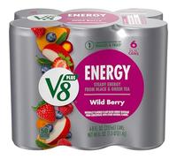 V8 +ENERGY Wild Berry Flavored Energy Drink, Made with Real Vegetable and Fruit Juices, 8 FL OZ Can (Pack of 6)