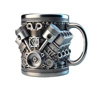 V8 Engine Coffee Mug - 3D Retro Punk Personalized Engines Design Mug | 300ml Stainless Steel Drinking Bottle | Stylish Metal Camping Cups, Insulated Travel Tumbler for Men Kids Boyfriend