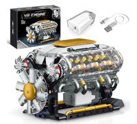 V8 Engine Model Kit That Runs, Build Your Own Mini Visible Car Motor, Compatible with Lego, Physical Science Experiment Building Set for Adults & Teens, STEM Toy Gift for Boys 14+ (703 PCS)