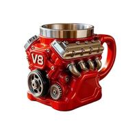V8 Engine Mug, Resin & Stainless Steel Car Engine Model Mug 16cm, Unique Desk Mug for Men, Gift for Car Enthusiasts (V8)