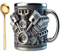 V8 Engines Stainless Steel Cup,Personalized 3D Stainless Steel Coffee Mug,V8 & V6 Engine Design,Creative Car Engine Design Gift for Car Enthusiasts and Racing Fans (V8)