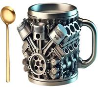 V8 Engines Stainless Steel Cup,Personalized 3D Stainless Steel Coffee Mug,V8 & V6 Engine Design,Creative Car Engine Design Gift for Car Enthusiasts and Racing Fans (V6)