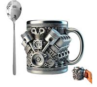 V8 Engines Stainless Steel Cup,Personalized Coffee Mug with Insulated Handle,Stainless Steel Inner Water Container Double Wall Insulated Drinking Cup Xmas New Year Gift for Car Lovers (1set)