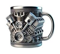 V8 Motor Cup Stainless Steel Mug with Handle Innovative Motor Design Drinking Cup Personalized Motors Drinking Cups Coffee Cup for Hot & Cold Drinks Such as Coffee Tea Juices Milk Water