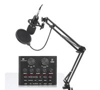 V8 Sound Card with Condenser Microphone, Audio Mixer Sound Board, Portable Live Sound Card Mixing Console Studio Recording Kits for Karaoke, Studio Broadcasting, Stage