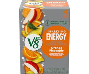 V8 +SPARKLING ENERGY Orange Pineapple Energy Drink, Made with Real Vegetable and Fruit Juices, 11.5 Ounce Can (4 Count)