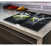 Va Art Glass Hob Cover Induction Electric Cooker Chopping Board Glass Set 2 , Lime on The Black Background (2X Wide 30 x Height 52 /cm)