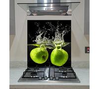 Va Art Glass Splash back Tempered Glass Panel Kitchen with green apples on the black background ANY SIZE (wide 90 x height 70 /cm)