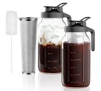 VA1KENE 2-Pack Cold Brew Coffee Maker - 64oz Mason Jar Pitcher with Stainless Steel Filter, Spout Lid for Iced Coffee, Tea, Lemonade & Fruit Drinks