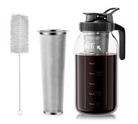 VA1KENE 64 oz Cold Brew Coffee Maker, Mason Jar Pitcher with 304 SS Filter | 100μm Fine Mesh, Stainless Steel Filter, Airtight, Leakproof, Pour Flip Spout, Ergonomic Handle, Wide Mouth, Heavy-Duty Glass