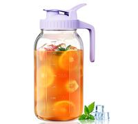 VA1KENE 64oz Glass Mason Jar Pitcher with Lid Wide Mouth, 2 Quart Leakproof Glass Water Jug for Juice, Sun Iced Tea, Cold Brew Coffee, Milk Storage, Purple