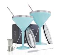 vaanshie 8 oz. Vacuum Sealed Martini Glass - Stainless Steel Ideal for Valentines Day Gift, Insulated Tumbler with Straws, Olive Pins, Straw Cleaner, Insulated Glass for Travelling | Drinkware (Blue)