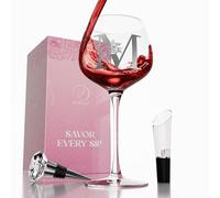vaanshie M Monogram Wine Glass with Wine Stopper & Pourer - Personalized A-Z Engraved Wine Glass Gift Set for Women, Birthday, Christmas, Valentine’s, Wedding, Mother’s Day Gift Idea