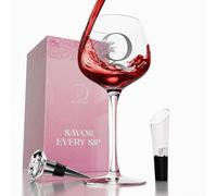 vaanshie Q Monogram Wine Glass with Wine Stopper & Pourer - Personalized A-Z Engraved Wine Glass Gift Set for Women, Birthday, Christmas, Valentine’s, Wedding, Mother’s Day Gift Idea