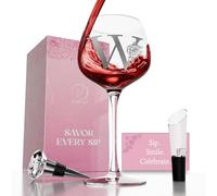 vaanshie W Monogram Wine Glass with Wine Stopper & Pourer - Personalized A-Z Engraved Wine Glass Gift Set for Women, Birthday, Christmas, Valentine’s, Wedding, Mother’s Day Gift Idea