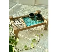 Vaarsa London Wooden Charpayi Serving Tray | Premium Wood | 33x23x13 cm | Serving Platter for Kitchen, Restaurant, Dining Table, Home Decor | Handcrafted | Turqoise Pattern | Indian Dhaba Style
