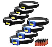 Vaasee 8 Pack Led Headlamp for Adults and Kids, 1.1oz/31g COB Flood Light Ultra Bright Head Lamp with 3 Modes 24 AAA Batteries, Waterproof Work Flashlight for Family Camping Running Reading Hiking