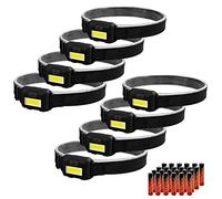Vaasee 8 Pack Led Headlamp for Adults and Kids, 1.1oz/31g COB Flood Light Ultra Bright Head Lamp with 3 Modes 24 AAA Batteries, Waterproof Work Flashlight for Family Camping Running Reading Hiking