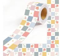 VABAMNA 50 Feet Boho Bulletin Board Border Pastel Classroom Decor, Rainbow Checkered Floral Rolled Border Trim for Back to School Bulletin Board Whiteboard Classroom Door Wall Decorations