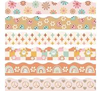 VABAMNA Boho Bulletin Board Borders Retro Classroom Decorations, 84Ft Groovy Bulletin Board Border Daisy Floral Rainbow Decor Colorful Scalloped Trim Border for Teacher School Supplies Classroom Decor