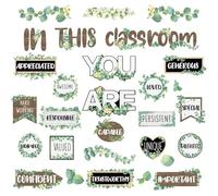 VABAMNA Bulletin Board Decorations, Eucalyptus Classroom Decor, 30Pcs Eucalyptus Positive Inspirational Affirmation Decor Greenery Classroom Decor for Teacher School Supplies Classroom Door Wall