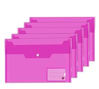 Vabe UK 5 Plastic Wallets - A4 Plastic folders with Label Pocket - Storing and Securing Student Paperwork Or Important Document for Home, School or Office Use. (5, Purple)