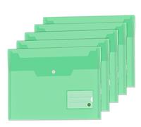 Vabe UK 5 Plastic Wallets - A4 Plastic folders with Label Pocket - Storing and Securing Student Paperwork Or Important Document for Home, School or Office Use. (5, Green)