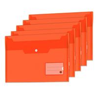 Vabe UK 5 Plastic Wallets - A4 Plastic folders with Label Pocket - Storing and Securing Student Paperwork Or Important Document for Home, School or Office Use. (5, Red)