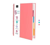 VABE UK A4 Lined Notebook with 5 Dividers - Hardback Project, subject or Journal Notebook With Premium Quality Writing Paper, 200 Pages Wirebound Notebook (Pink)