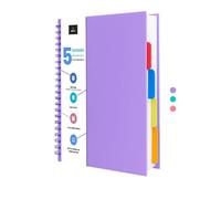 VABE UK A4 Lined Notebook with 5 Dividers - Hardback Project, subject or Journal Notebook With Premium Quality Writing Paper, 200 Pages Wirebound Notebook (Purple)