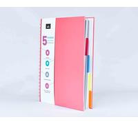 VABE UK A5 Hardback Lined Notebook with 5 Dividers - Project, subject or Journal Notebook With Premium Quality Writing Paper, 200 Pages Wirebound Notebook (Pink)