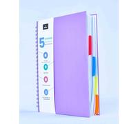 VABE UK A5 Hardback Lined Notebook with 5 Dividers - Project, subject or Journal Notebook With Premium Quality Writing Paper, 200 Pages Wirebound Notebook (Purple)