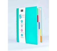 VABE UK A5 Hardback Lined Notebook with 5 Dividers - Project, subject or Journal Notebook With Premium Quality Writing Paper, 200 Pages Wirebound Notebook (Green)