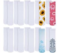 Vabean 10 Pairs Blank White Sublimation Socks Halloween DIY Socks Printable Athletic Crew Socks, Unisex, One Size, White