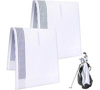 Vabean 2 Pcs 22 x 44 Large Golf Towel Caddie Style Center Cut Caddy Hanging Fast Drying Golf Club Cotton and Polyester Blend Camping Towels(White-Green, White-Blue)