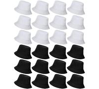 Vabean 24 Pcs Cotton Fishing Bucket Hat Solid Color Bucket Cap Unisex Summer Hats for Women Men Packable Fishmen Sun Hat, Black, White, M