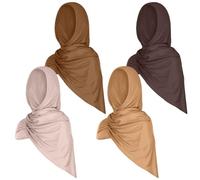 Vabean 4 Pcs Instant Hijab for Women Jersey Hijabs Pinless Ramadan Islamic Muslim Head Wraps Premium Head Scarf Shawl turban, Vanilla, Camel, Dark Ginger, Dark Brown, One Size