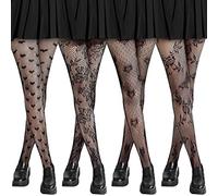 Vabean 4 Pcs Women's Patterned Tights Y2K White and Black Lace Tights for Women(Small Heart, Big Heart, Rose, Butterfly), Black, One size