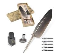 VABNEER Vintage Feather Pen Ink Set - Antique Calligraphy Pen with Nib for Self-Use (Black Grey)