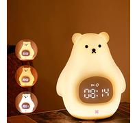 VABOO Bear Night Light, Cute Kids Alarm Clock,Silicone Portable Nursery Lamp, Children USB Rechargeable Nightlight for Girls Boys, White