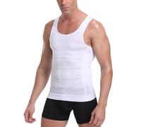 VABOO Men Compression Shirts, Slimming Vests Compression Shirt for Men Body Shaper Vest Tummy Control Belly Fat Burner for Men Tank Tops Abdomen Undershirt (UK, Alpha, XXL, Regular, Regular, White)