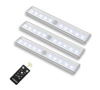 VABOO Under Cupboard Lights, 10 LED Under Cabinet Lights with Remote Control, Battery Powered LED Closet Light Wardrobe Kitchen Light, Stick-on Light, for Closet, Stairs, 3 Pack, White
