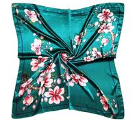 vabovin 35" Fashion Neckerchief Women's Silk Like Big Satin Square Hair Scarf Accessory (Blue Green Flowers)