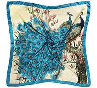 vabovin 35" Fashion Neckerchief Women's Silk Like Big Satin Square Hair Scarf Accessory (Blue Peacock)