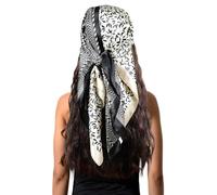 vabovin 35 Inch Satin Head Scarf Like Silk Scarf Hair Bandanas for Women Square Neck Scarfs (Black White)