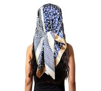 vabovin 35 Inch Satin Head Scarf Like Silk Scarf Hair Bandanas for Women Square Neck Scarfs (Navy Blue White)