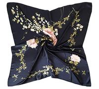 vabovin 35 inches Large Satin Square Silk Feeling Hair Scarf Wrap Headscarf For Women (Navy Blue Peony Flowers)