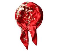 vabovin 35 inches Large Satin Square Silk Feeling Hair Scarf Wrap Headscarf for Women (Red Peony Flowers)