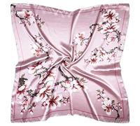 vabovin 35" Ladies Satin Square Silk Like Hair Scarves and Wraps Headscarf for Sleeping (Pink Flowers)