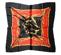 vabovin 35" Large Women's Satin Square Silk Feeling Hair Scarf Wrap Headscarf (Black Red Belt Chain)